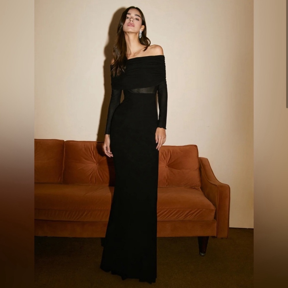 Commense NWT Overfold Off-Shoulder Mesh Long Sleeve Long Dress Size S
